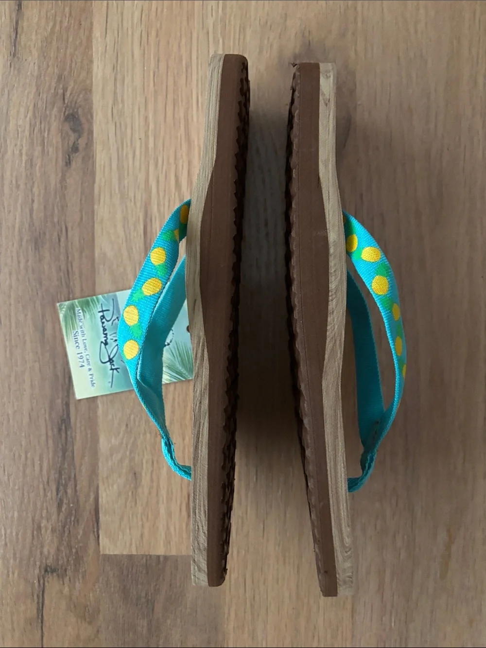 Panama Jack Turquoise Flip Flops with Yellow Polka Dot Straps
